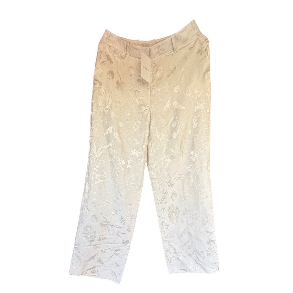 Lafayette 148 New York Gates Floral Jacquard Linen Blend Pants Pebble Size 8 NEW - Picture 3 of 14